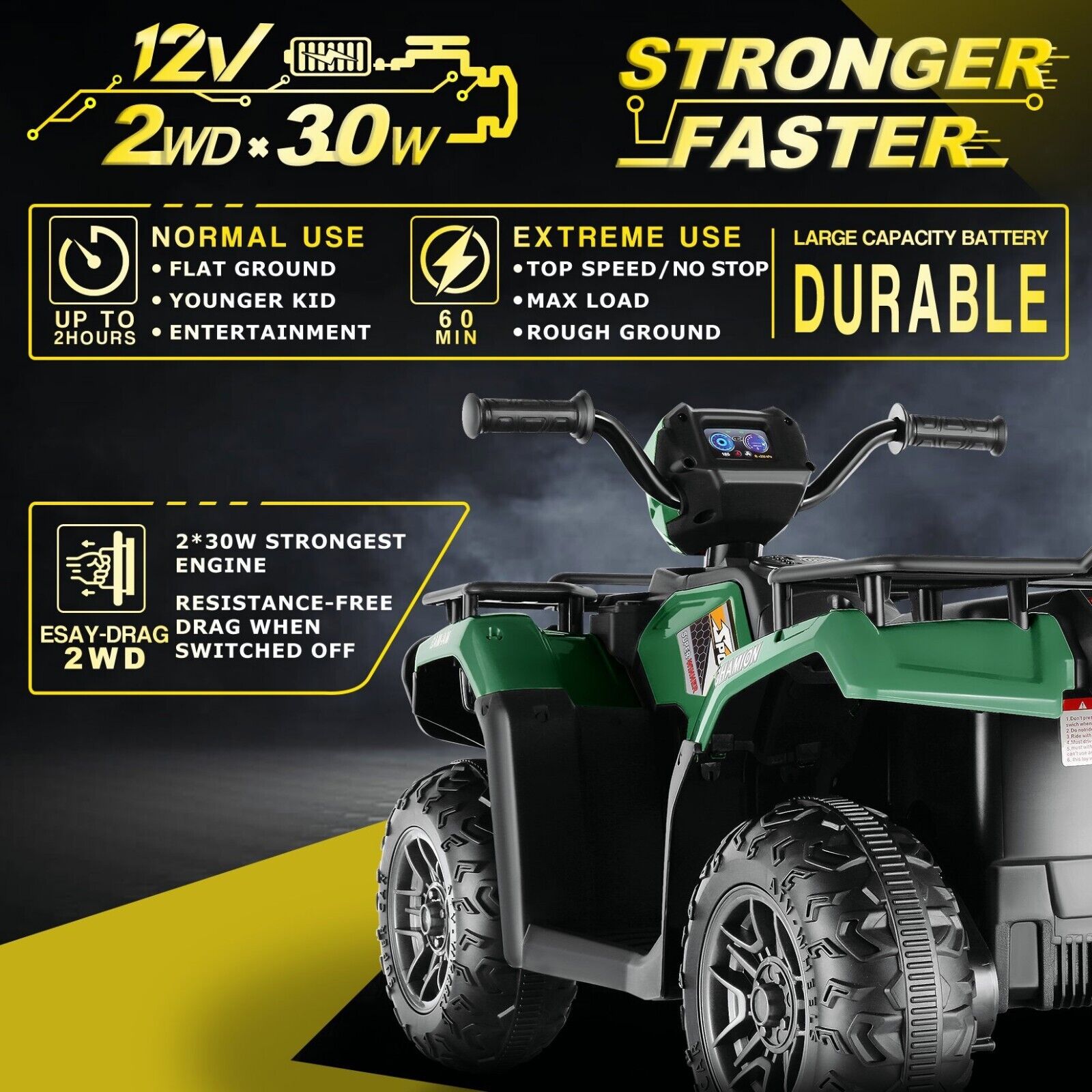 Electric 4-Wheeler Quad for Kids - 12V Battery Powered Ride-On Car in 6 Color Options