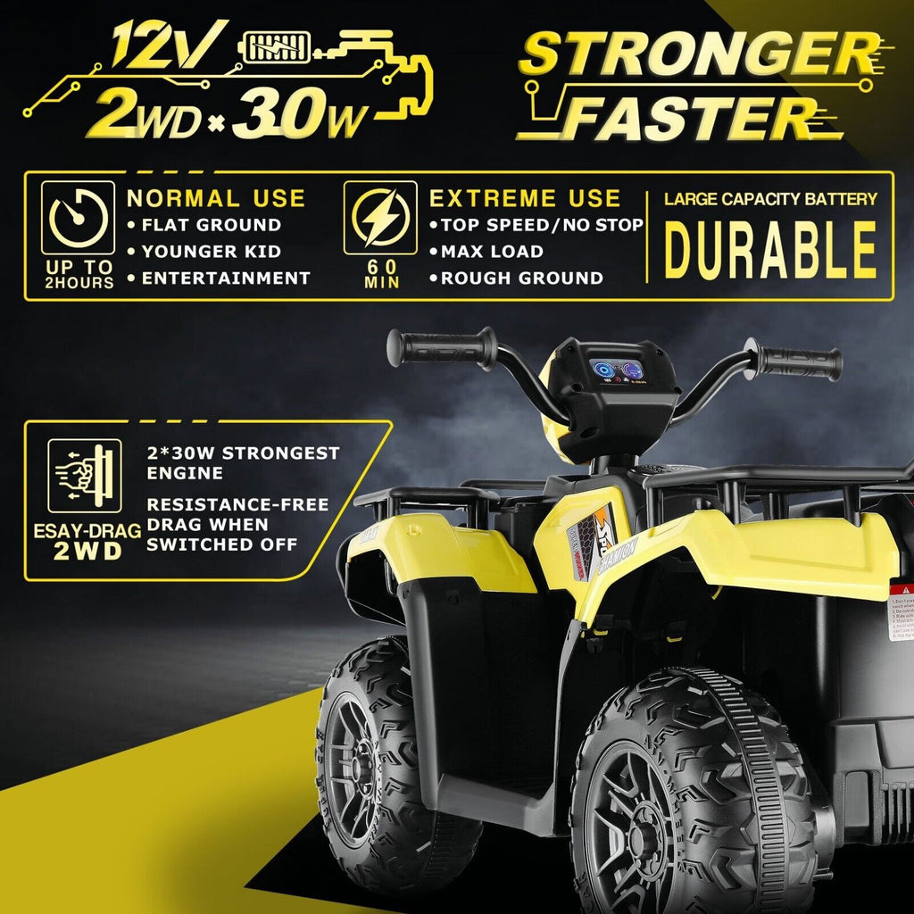 Electric 4-Wheeler Quad for Kids - 12V Battery Powered Ride-On Car in 6 Color Options