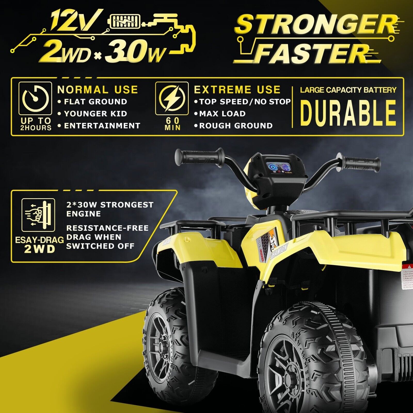 Electric 4-Wheeler Quad for Kids - 12V Battery Powered Ride-On Car in 6 Color Options