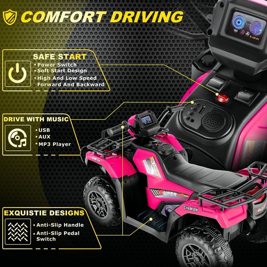 Electric 4-Wheeler Quad for Kids - 12V Battery Powered Ride-On Car in 6 Color Options