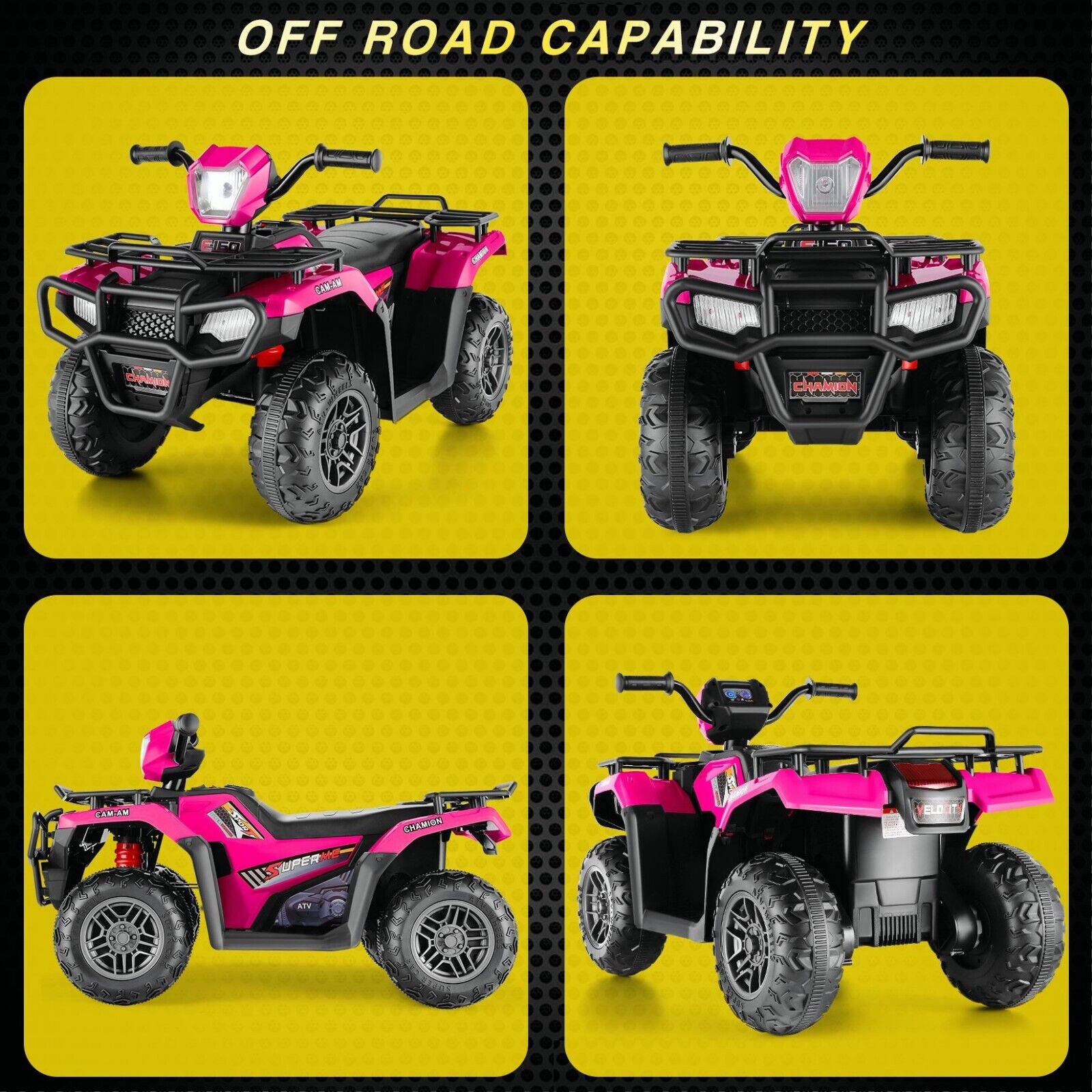 Electric 4-Wheeler Quad for Kids - 12V Battery Powered Ride-On Car in 6 Color Options