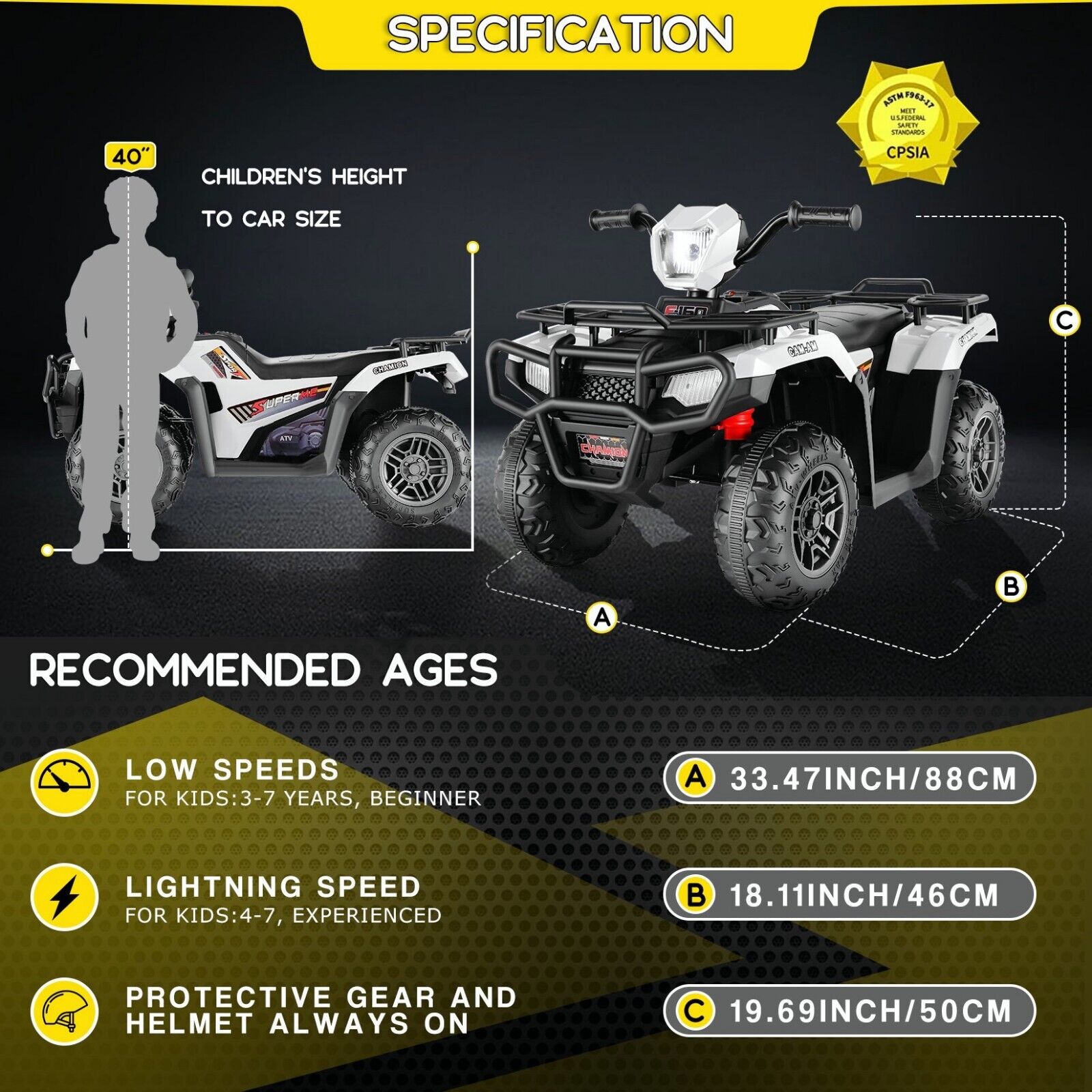 Electric 4-Wheeler Quad for Kids - 12V Battery Powered Ride-On Car in 6 Color Options
