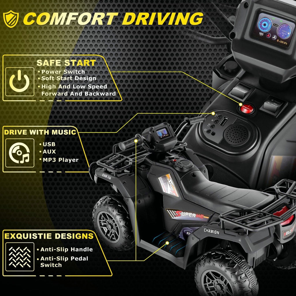 Electric 4-Wheeler Quad for Kids - 12V Battery Powered Ride-On Car in 6 Color Options