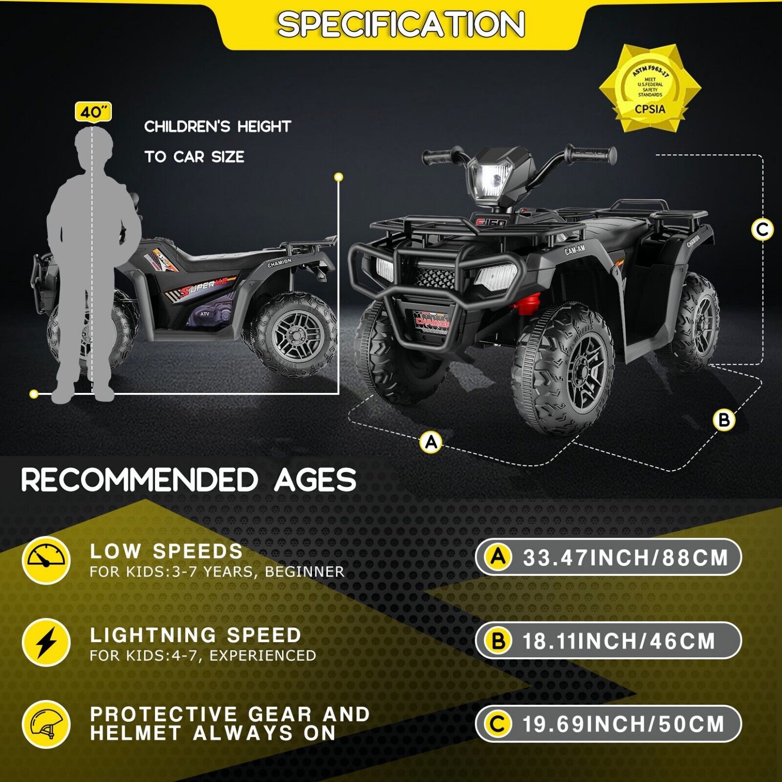 Electric 4-Wheeler Quad for Kids - 12V Battery Powered Ride-On Car in 6 Color Options