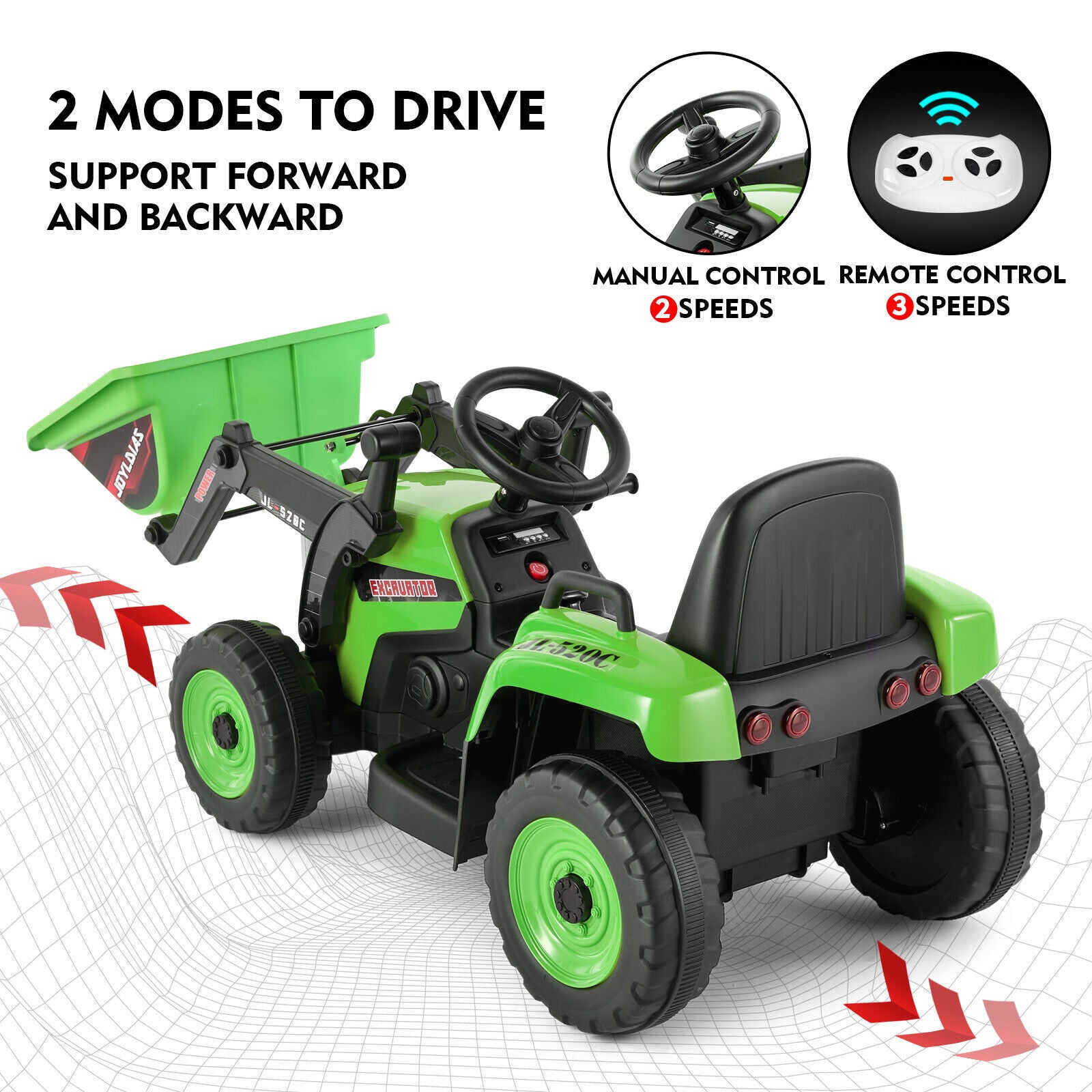 Electric 12V Kids Ride-On Excavator Truck with Music, Lights, and Remote Control
