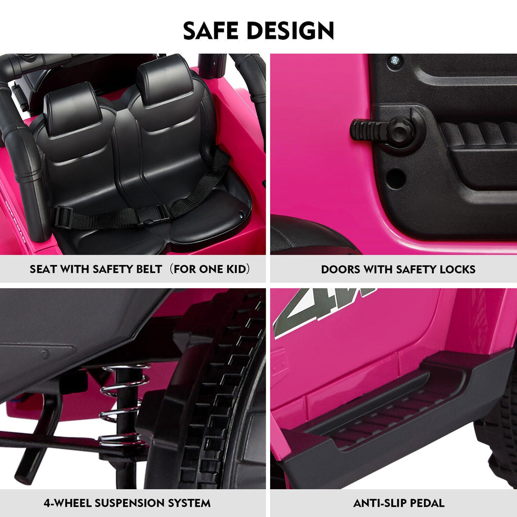 Electric 12V Pink Kids Ride On Jeep with USB, LED, Bluetooth, and RC Control