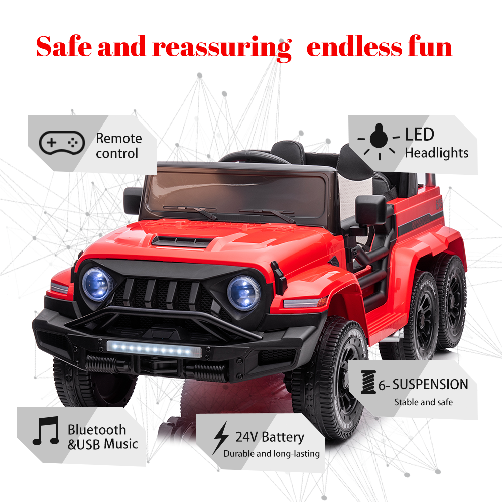 Electric 2-Door Kids Ride On Car with Remote Control, MP3 Player, and LED Lights - 24V