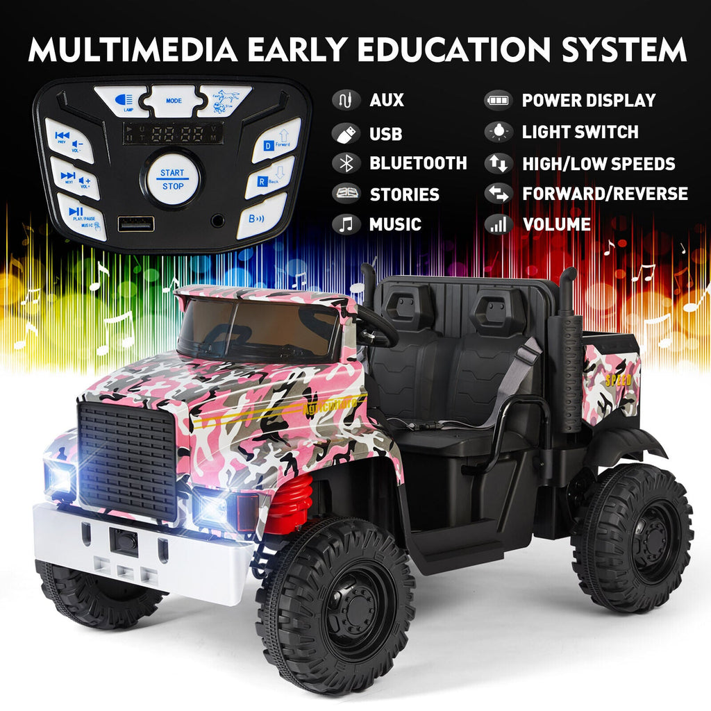 Electric 2-Seater Kids Ride On Truck Tractor with Trailer and Remote Control - 3 Speeds, Pink