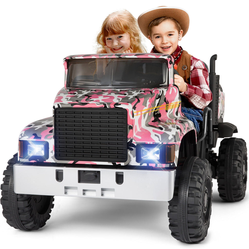 New Pink Camo 24V Battery Kids Ride On Truck with Trailer and Remote Control