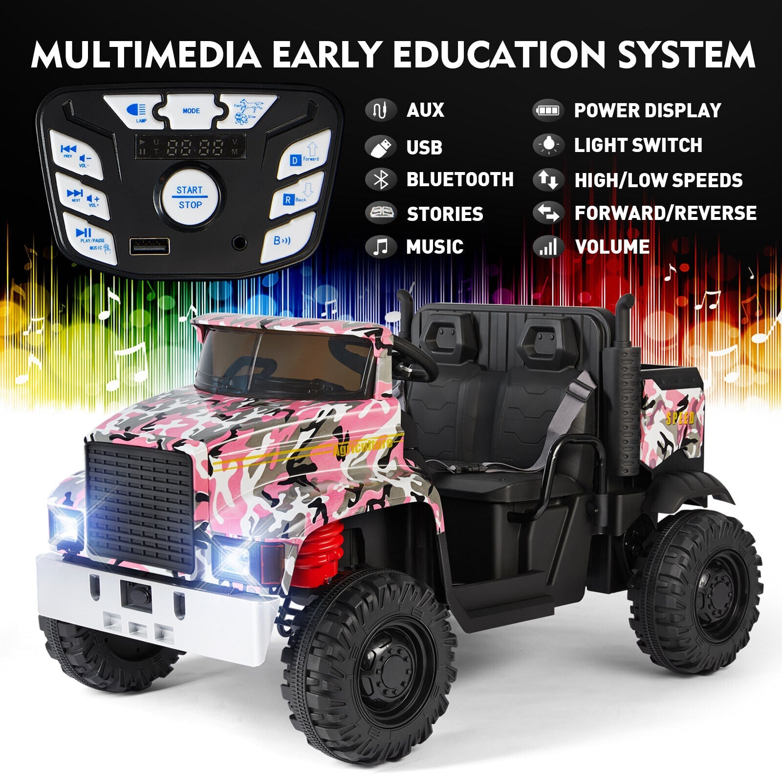 New Pink Camo 24V Battery Kids Ride On Truck with Trailer and Remote Control