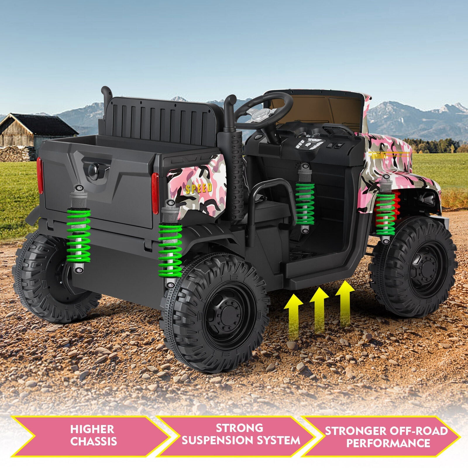 New Pink Camo 24V Battery Kids Ride On Truck with Trailer and Remote Control
