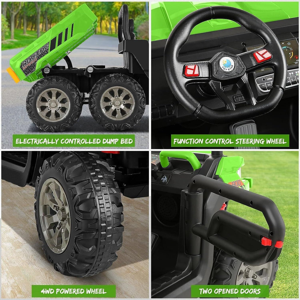 Electric 2 Seater UTV Car for Kids with 4WD and Dump Bed - 24V Powerful Vehicle