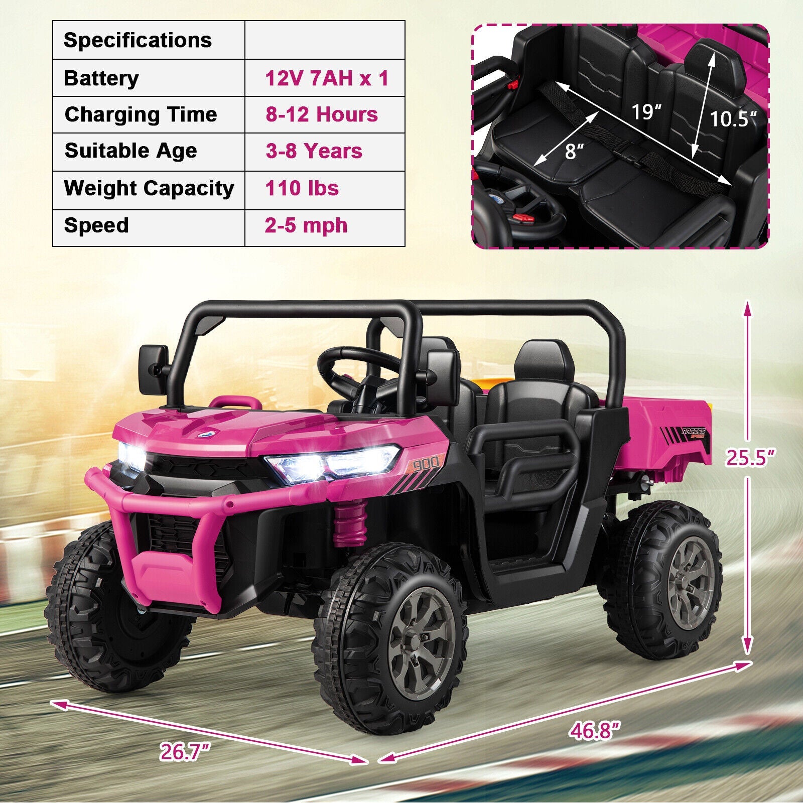 Electric 2 Seater UTV Dump Truck with Remote Control and Functional Dump Bed