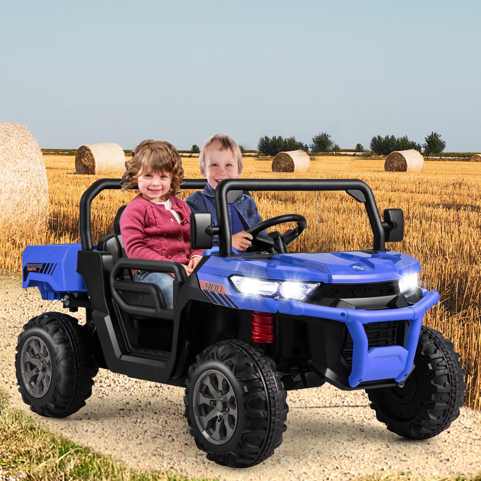 Electric 2 Seater UTV Dump Truck with Remote Control and Functional Dump Bed