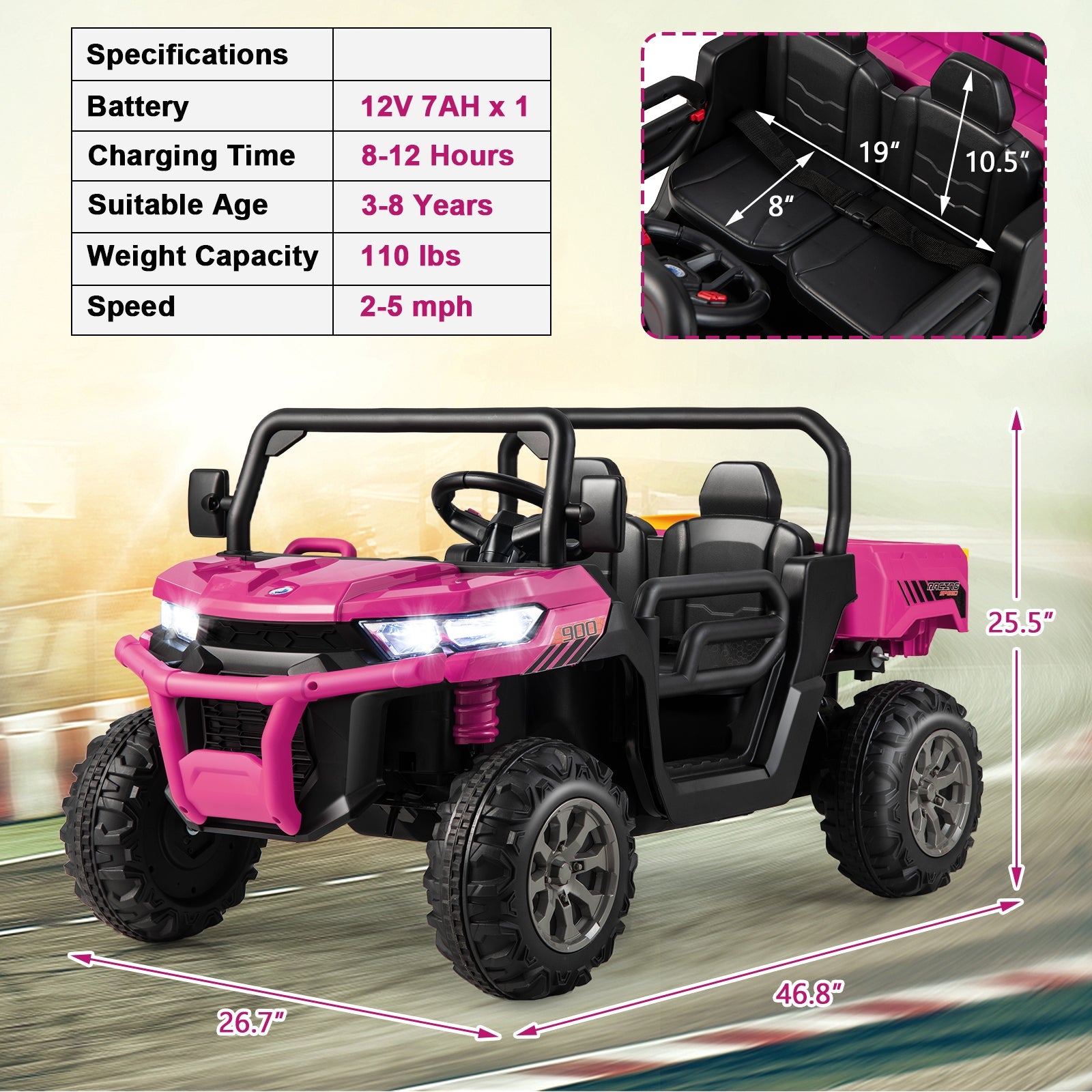 Electric 2 Seater UTV Dump Truck with Remote Control and Functional Dump Bed