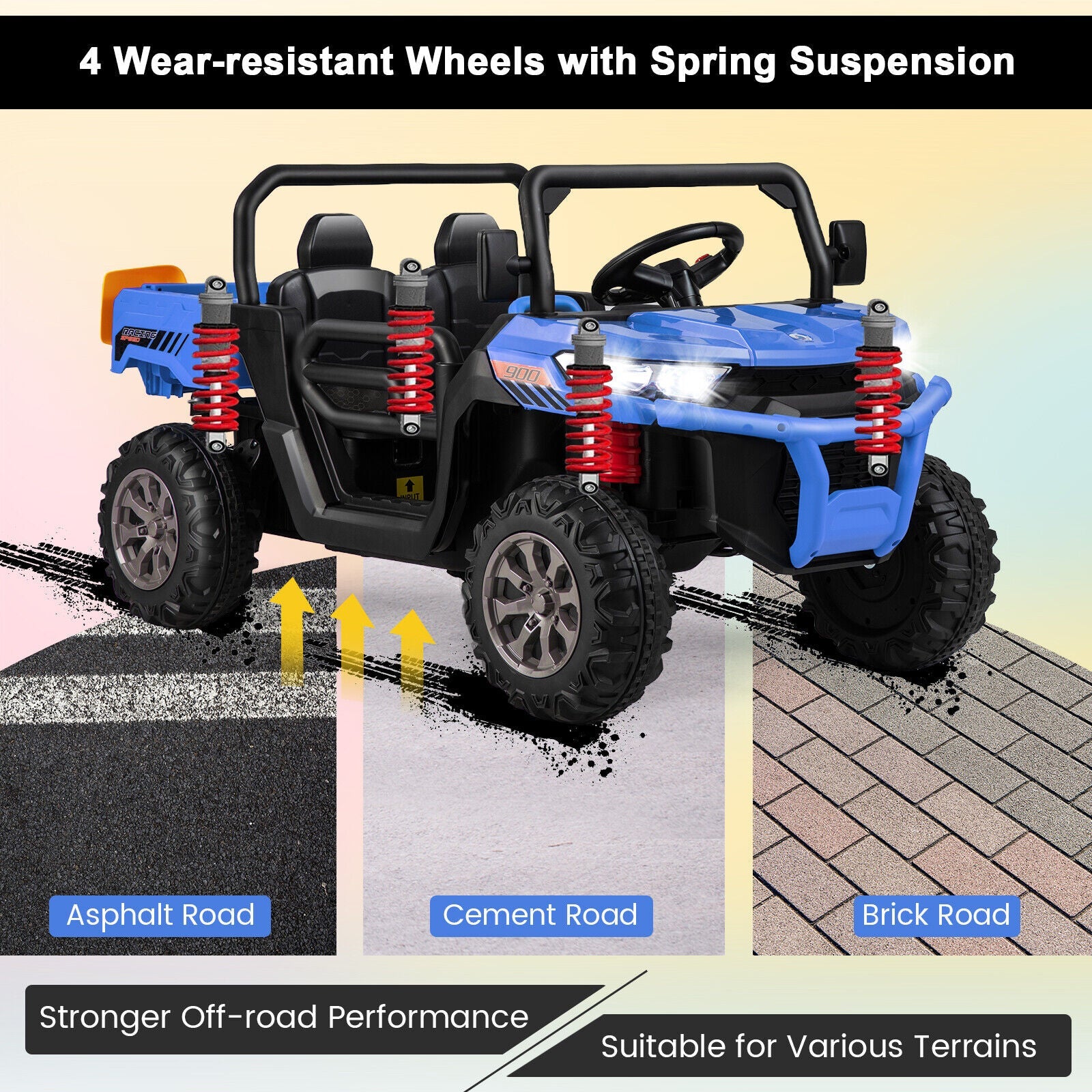 Electric 2 Seater UTV Dump Truck with Remote Control, Dump Bed, and Shovel - Blue