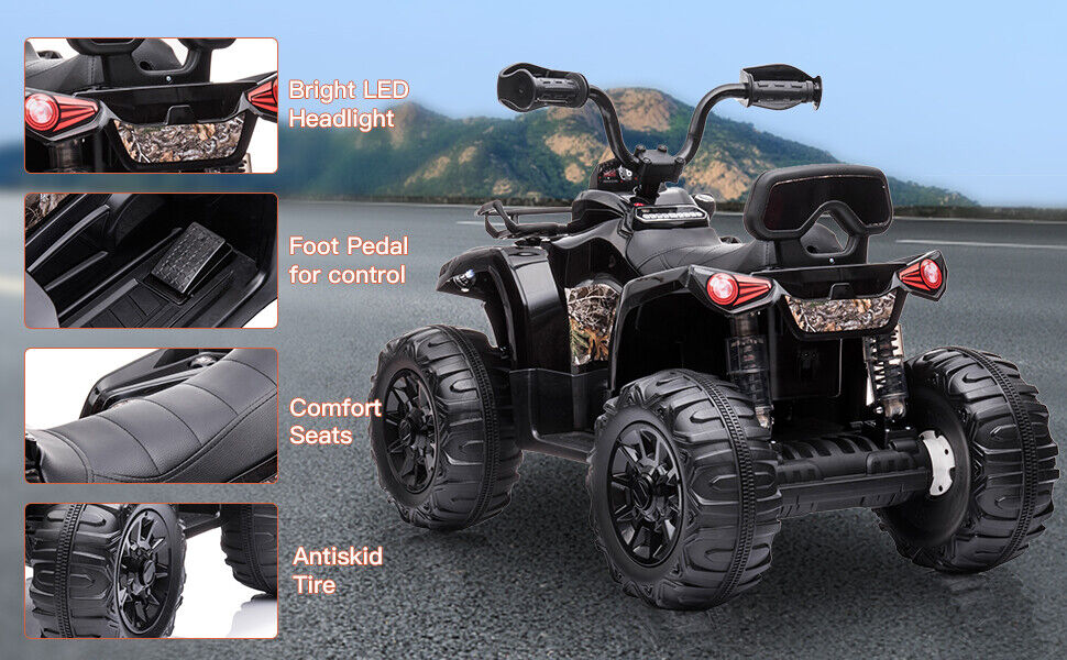 Electric 4-Wheeler Quad for Kids with 2 Speeds, MP3 Player, and Headlights - 12V Outdoor Ride On ATV