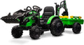 Electric 24V Tractor with Trailer and LED Music - 3-in-1 Kid Ride On Excavator Bulldozer