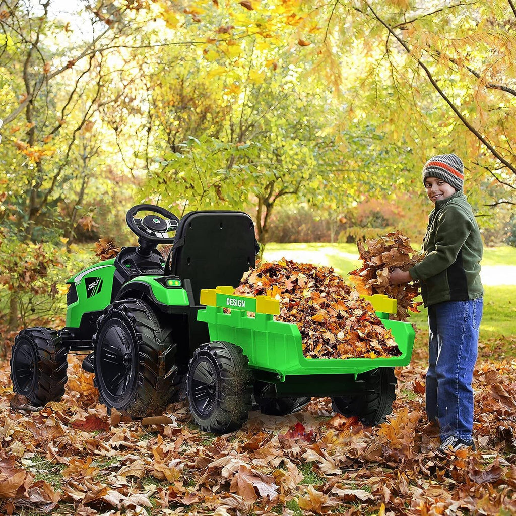 Electric 24V Tractor with Trailer and LED Music - 3-in-1 Kid Ride On Excavator Bulldozer