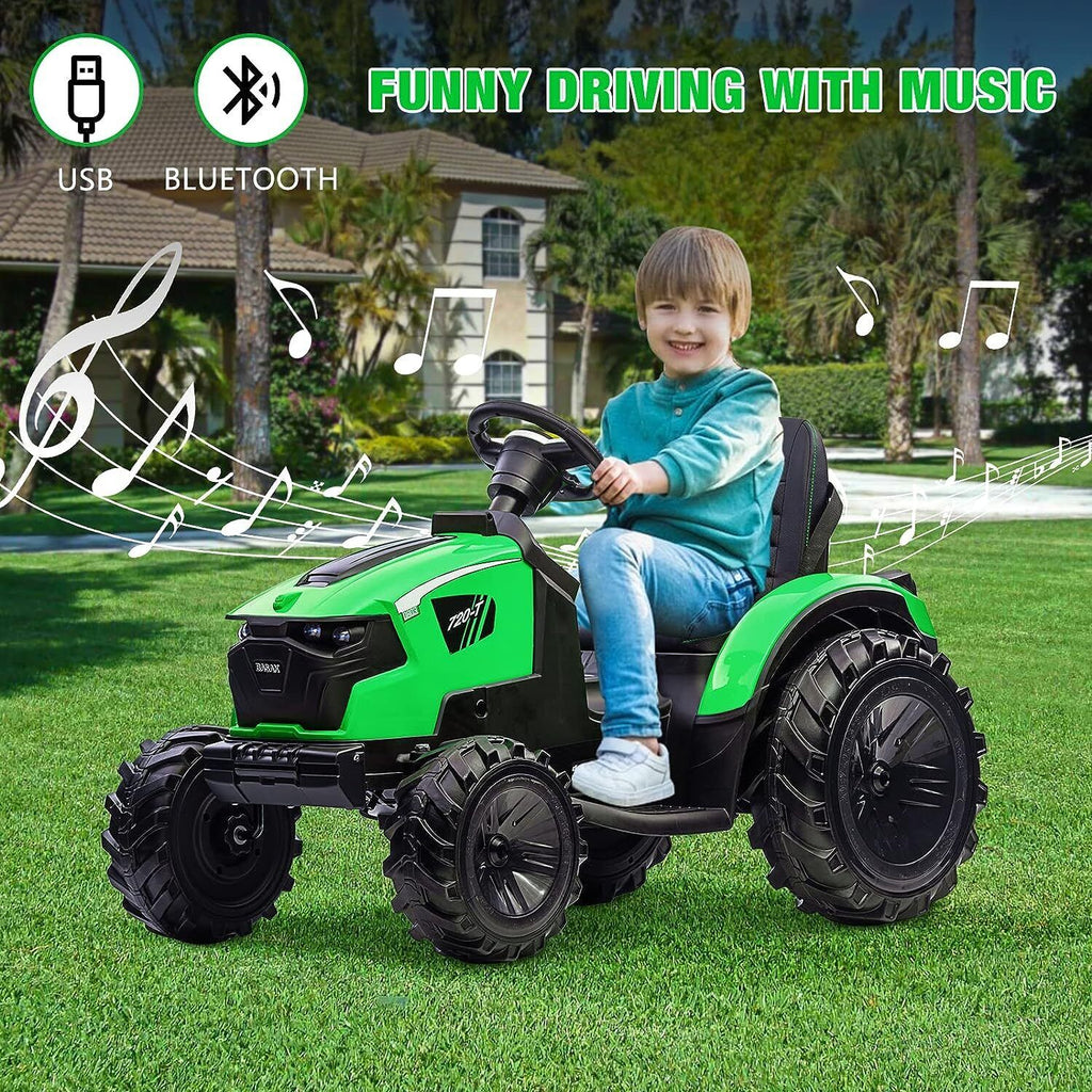 Electric 24V Tractor with Trailer and LED Music - 3-in-1 Kid Ride On Excavator Bulldozer