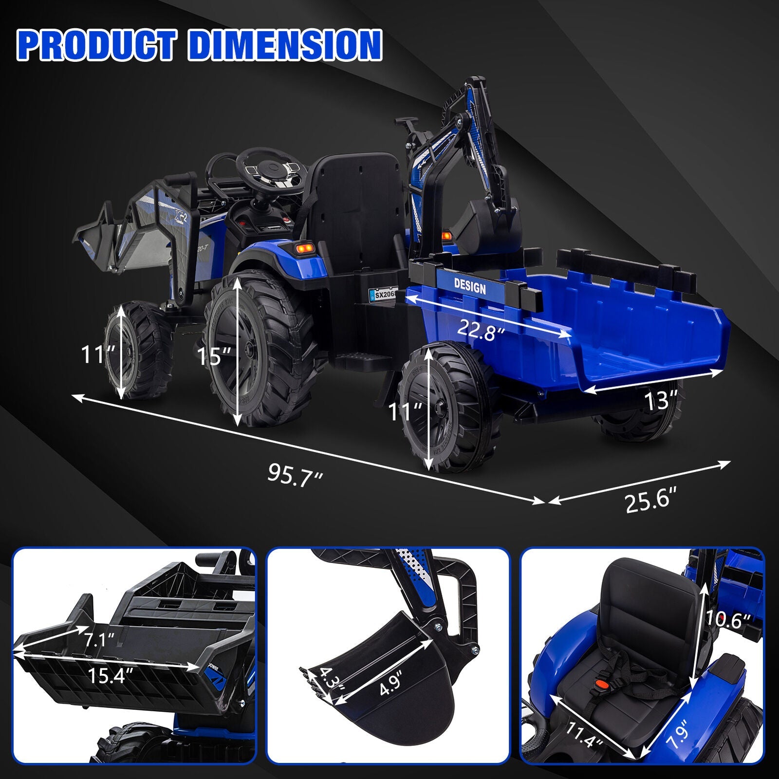 Electric 3-in-1 Kids Ride On Tractor with Remote Control - Excavator, Bulldozer, and 24V Power