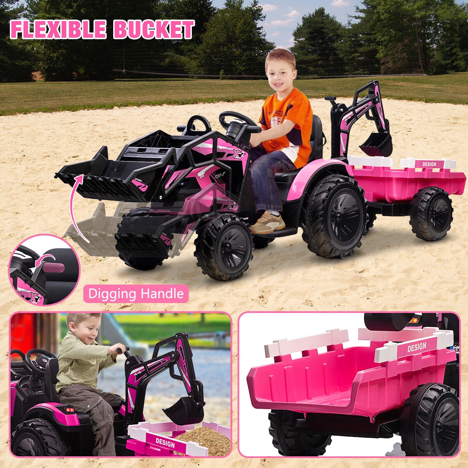 Electric 3-in-1 Kids Ride On Tractor with Remote Control - Excavator, Bulldozer, and 24V Power