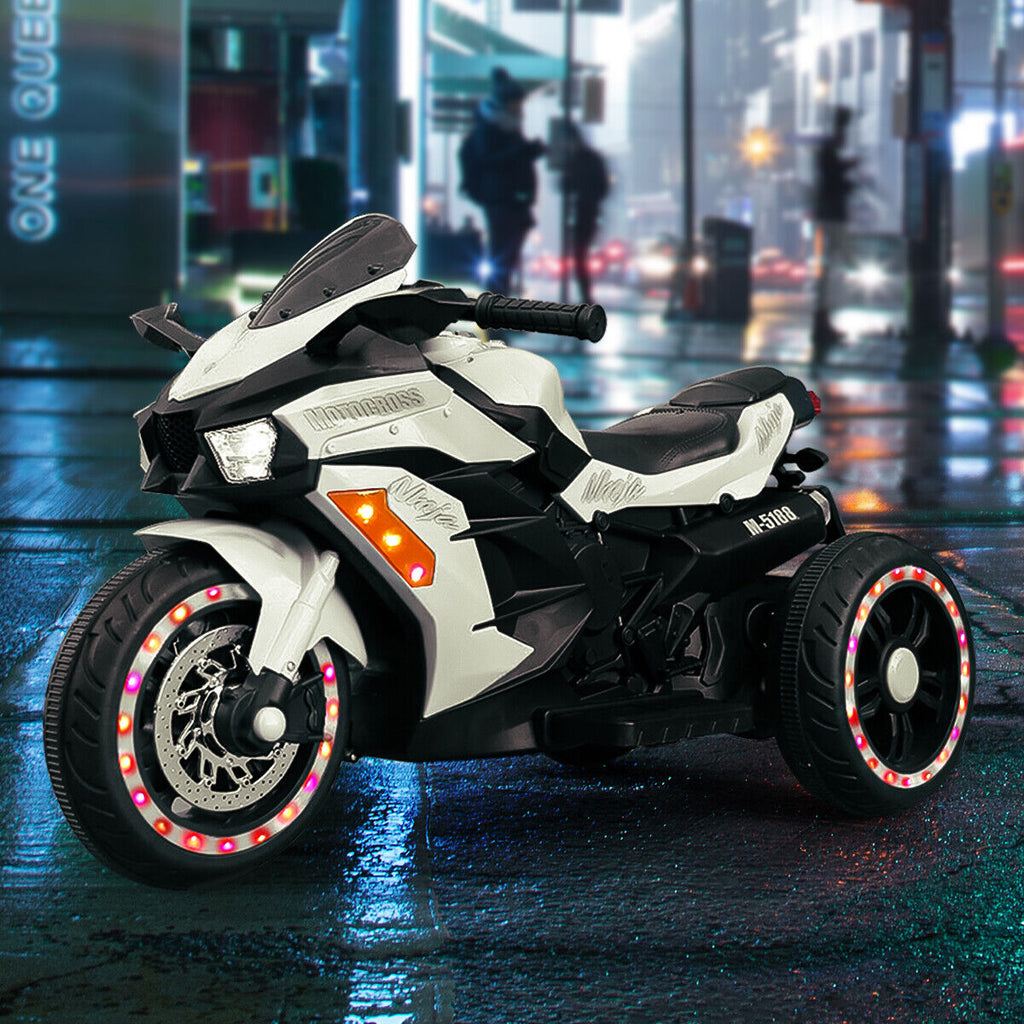 Electric 3-Wheel Kids Motorcycle with Rechargeable Battery - White