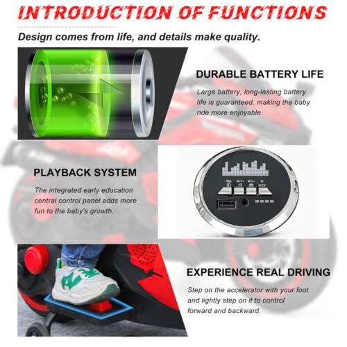 Electric 3-Wheel Motorbike for Kids with Rechargeable 12V Battery