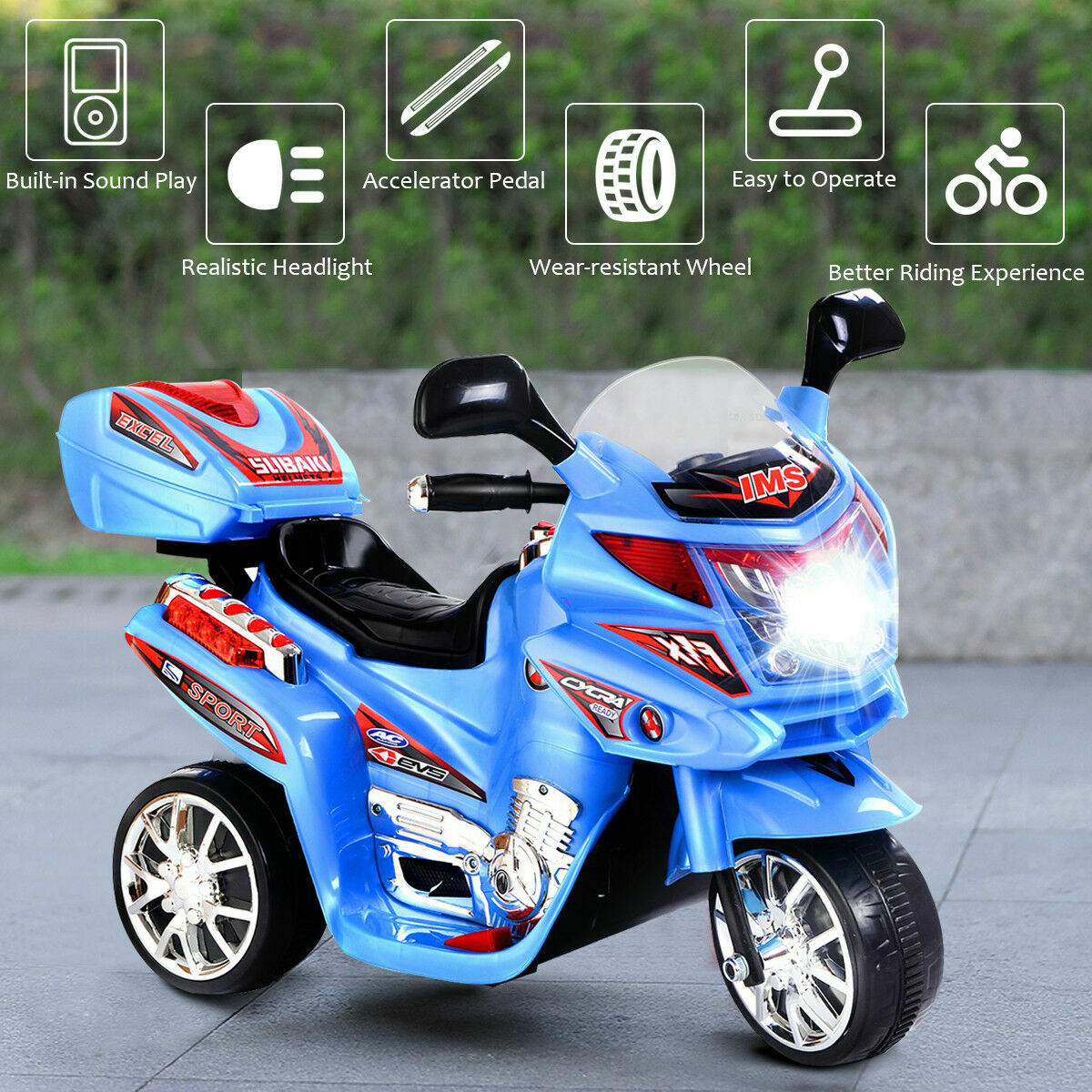 Electric 3-Wheel Motorcycle for Kids - Battery-Powered Outdoor Toy Bike