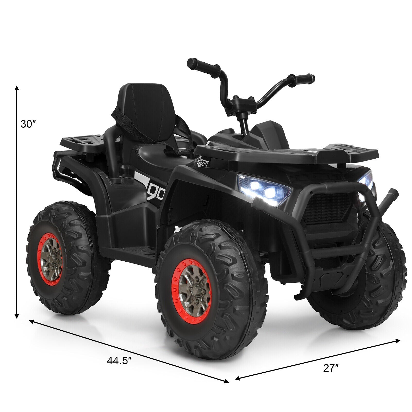 Electric 4-Wheeler ATV Quad for Kids with 2 Speeds, MP3 Player, and LED Lights - Black