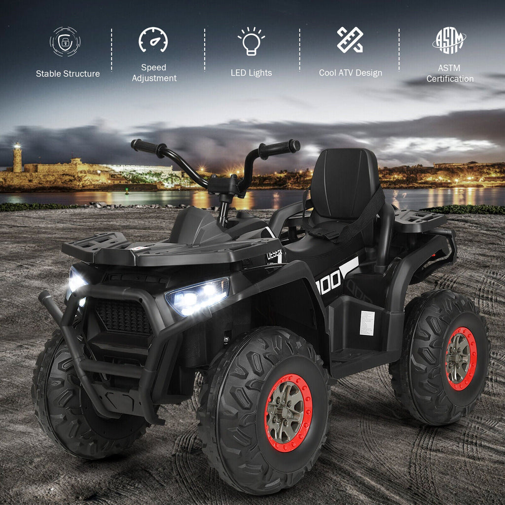 Electric 4-Wheeler ATV Quad for Kids with 2 Speeds, Music, and Lights - Black