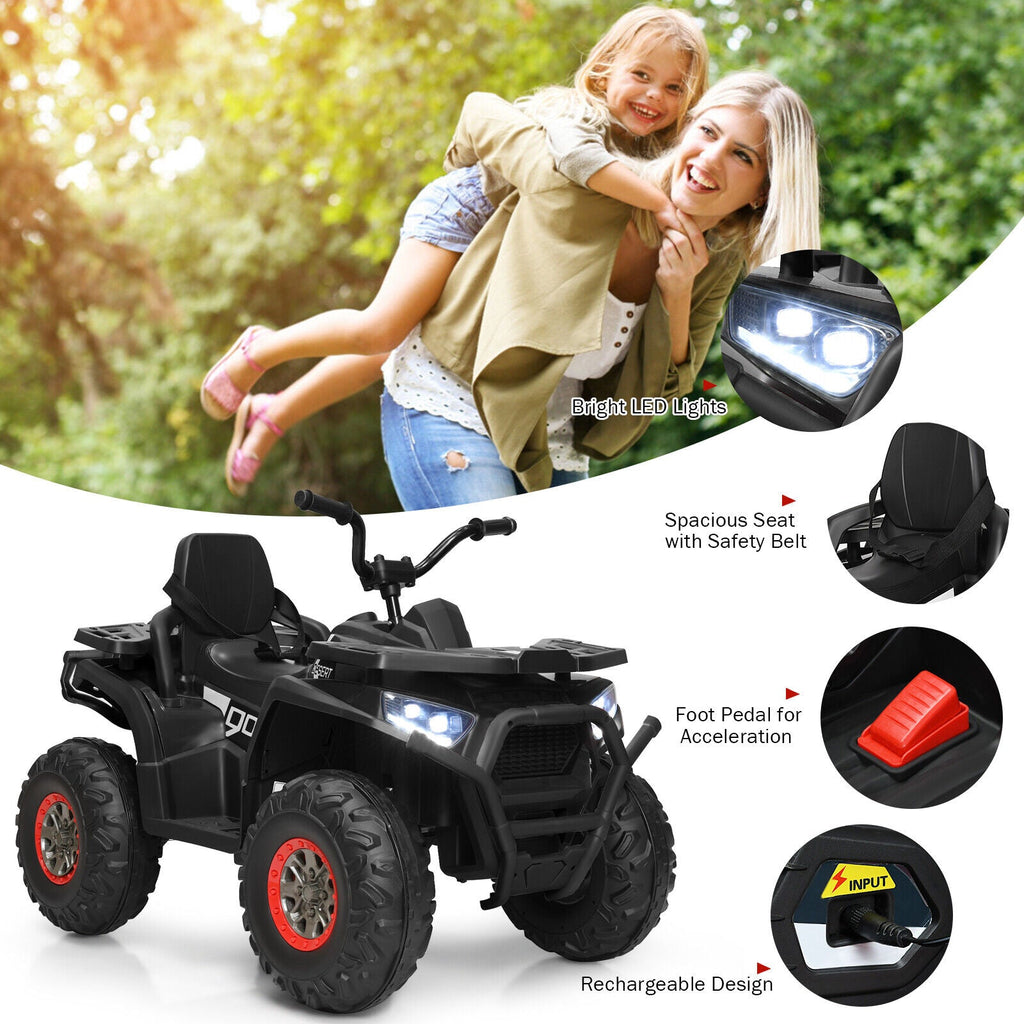Electric 4-Wheeler ATV Quad for Kids with 2 Speeds, Music, and Lights - Black