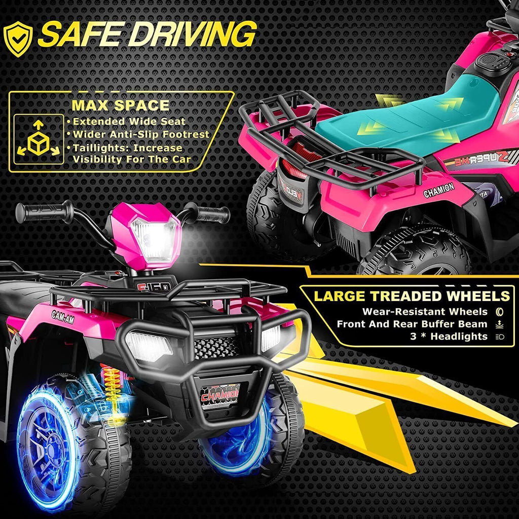 Electric 4-Wheeler ATV Quad for Kids with LED Lights, USB and MP3 Player - Suitable for Girls and Boys Aged 3-7 Years
