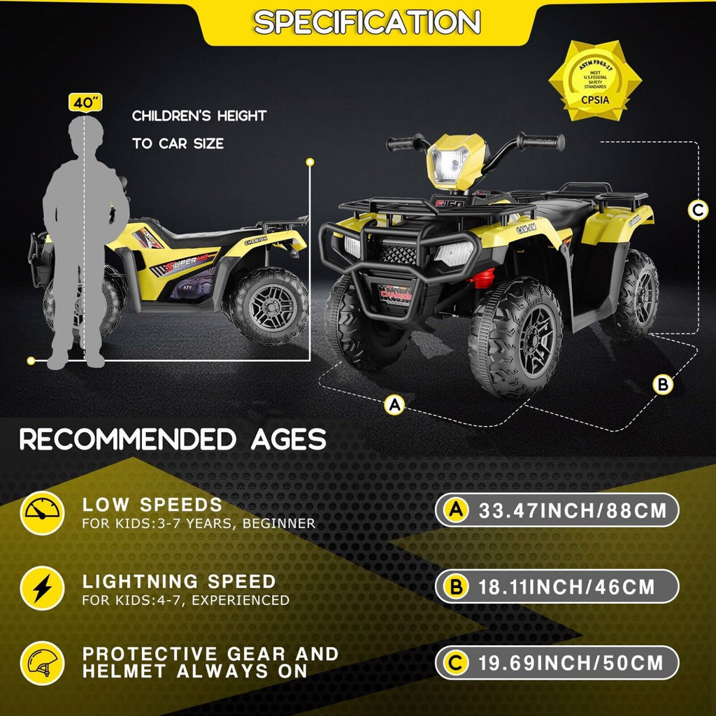 Electric 4-Wheeler ATV for Kids with AUX and USB Ports - 12V Ride-On Quad Car