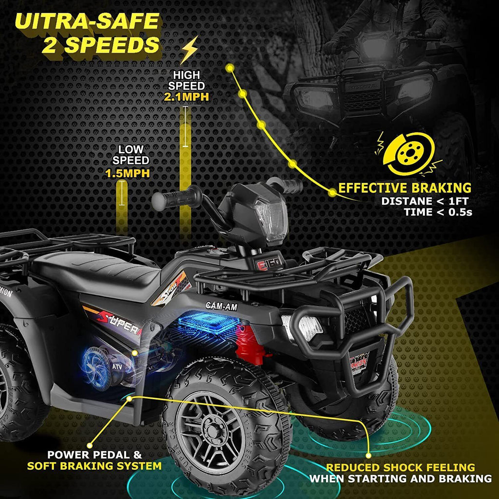 Electric 4-Wheeler Quad Car for Kids with MP3 & USB - 12V Battery Powered