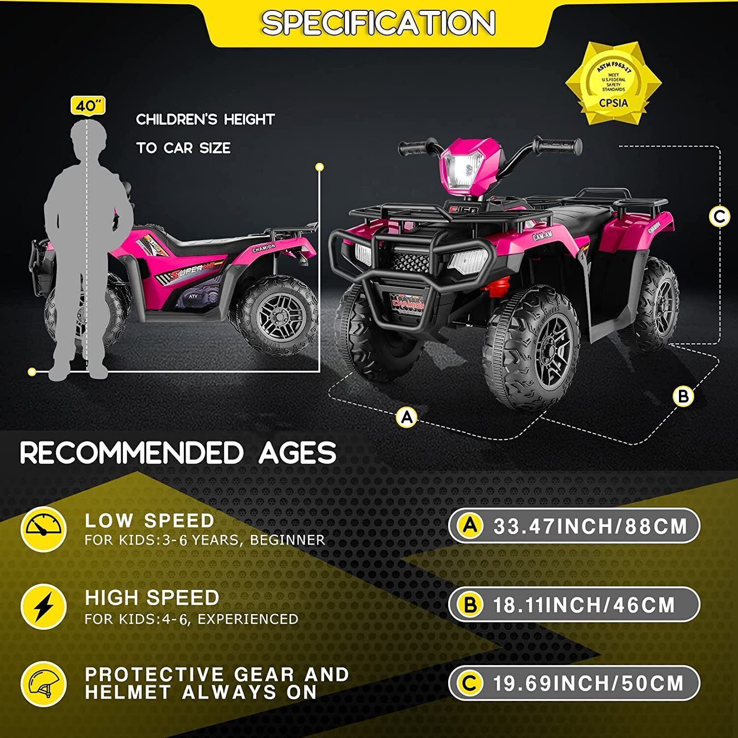 Electric 4-Wheeler Quad Car for Kids with MP3 & USB - 12V Battery Powered