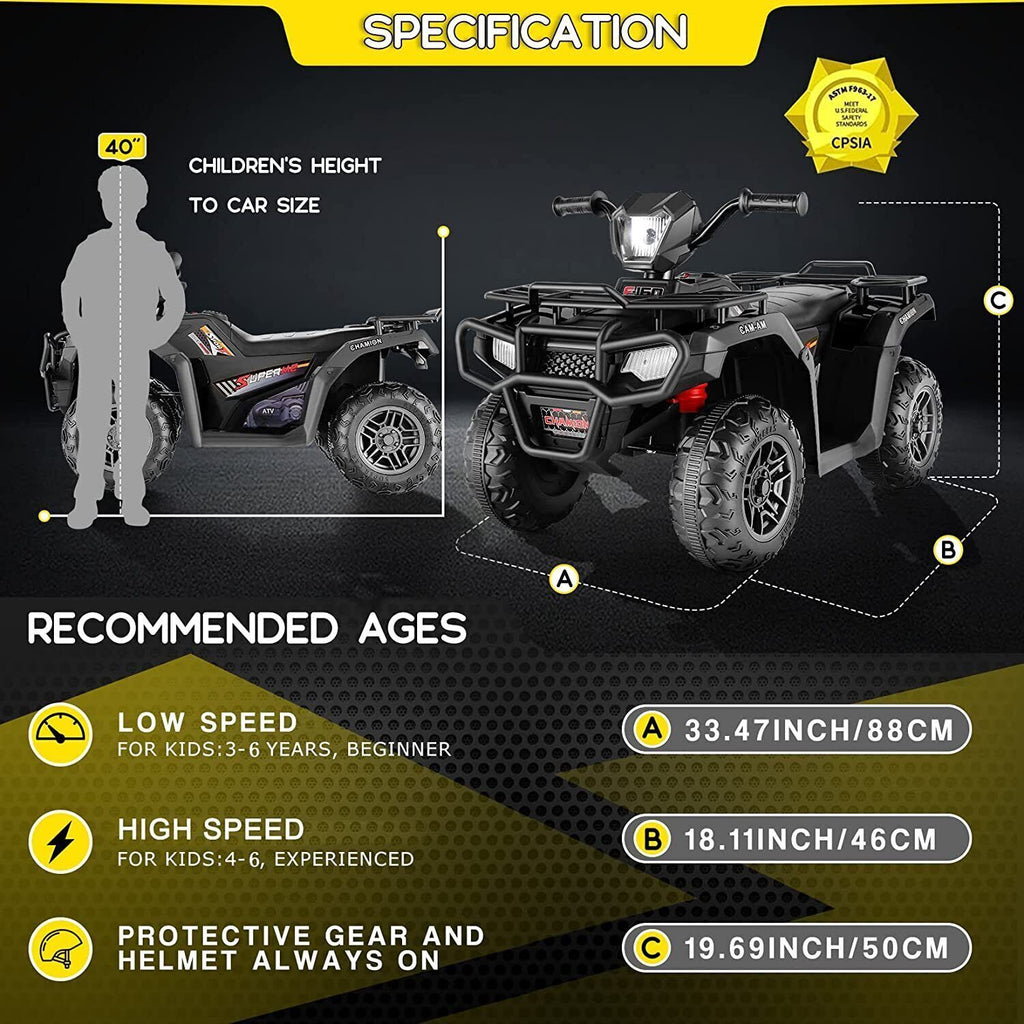 Electric 4-Wheeler ATV Quad for Kids with LED Lights, USB and AUX Port