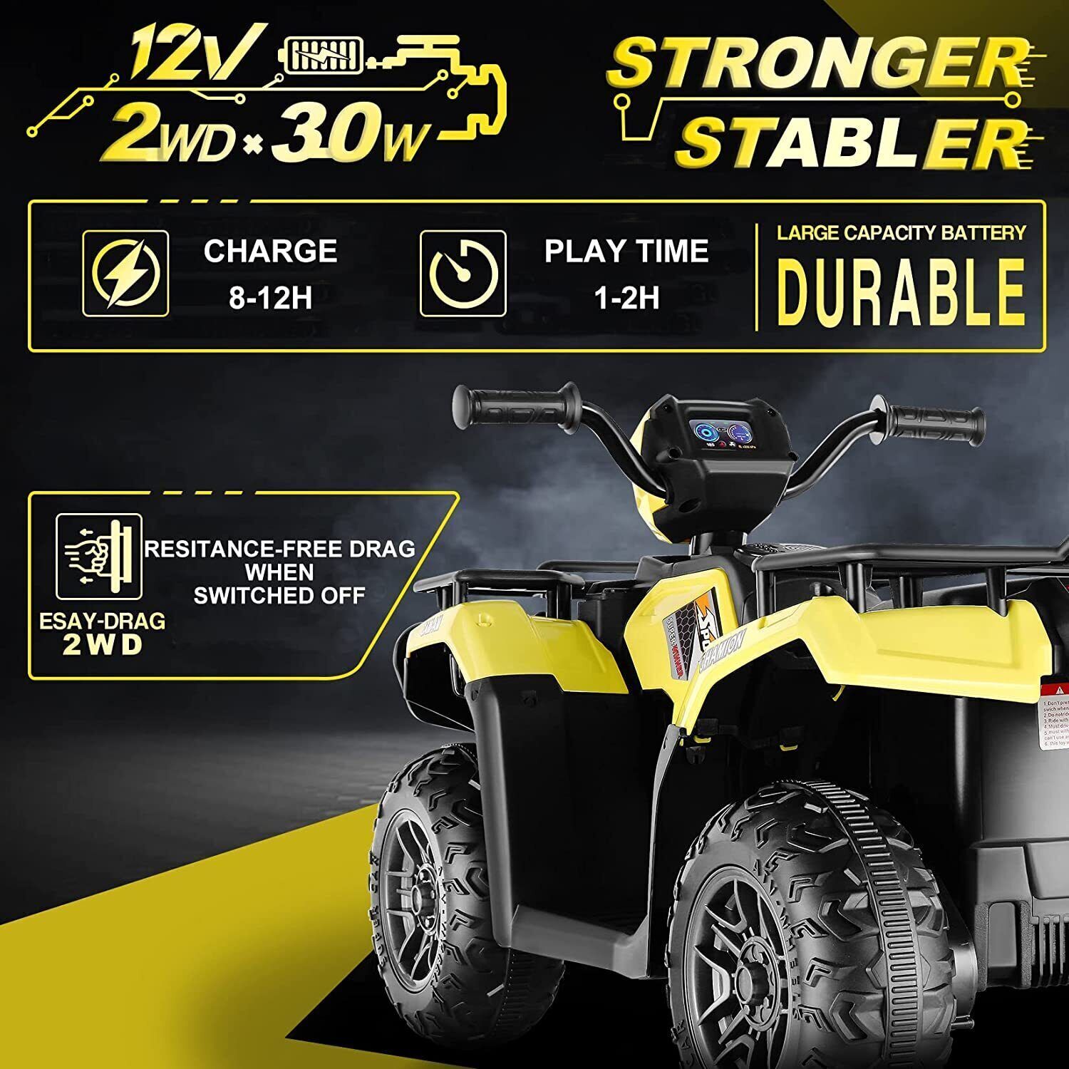 Electric 4-Wheeler ATV Quad for Kids with LED Lights, USB and AUX Port