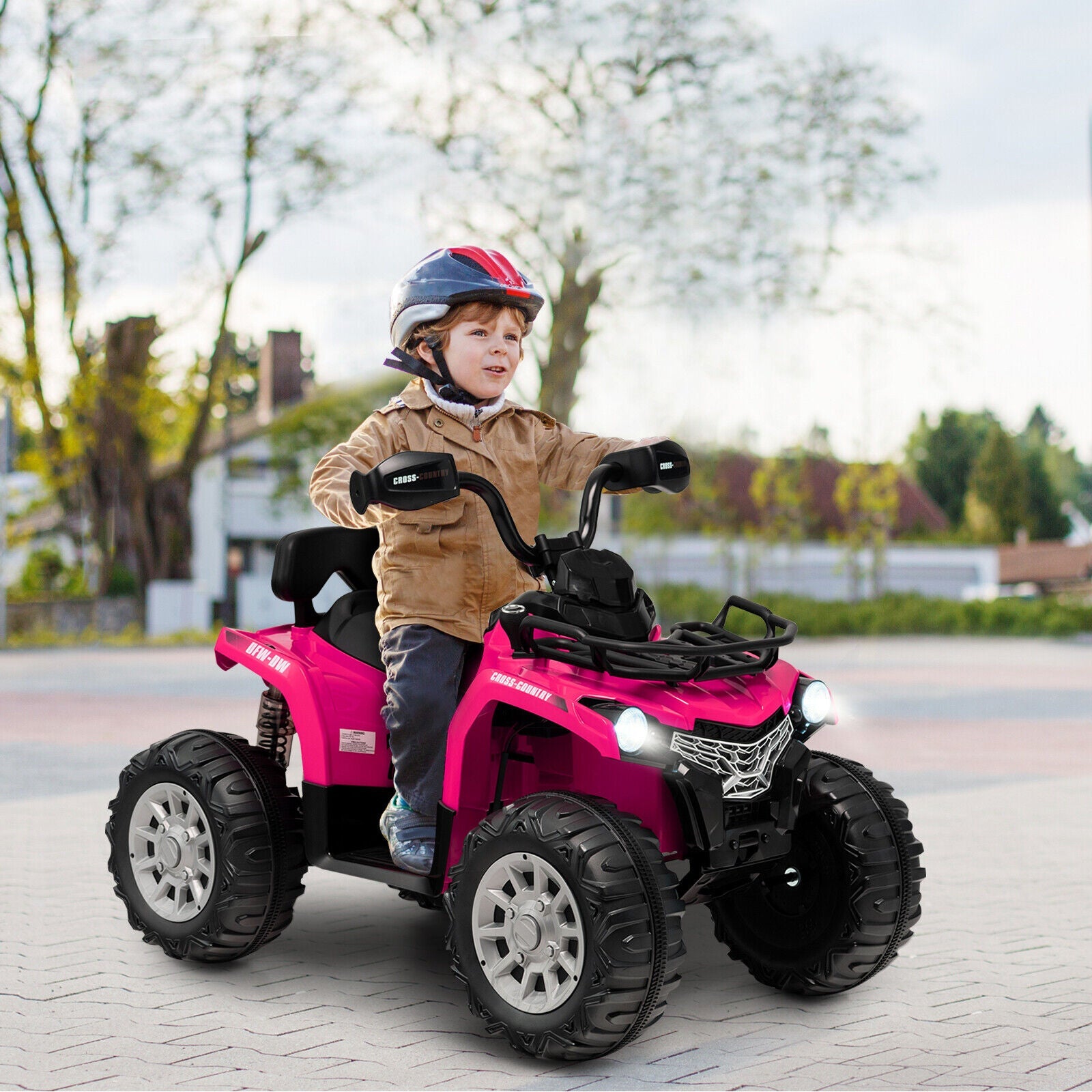 Electric 4-Wheeler Quad for Kids with 2 Speeds, Mp3 Player, and Headlights - Pink