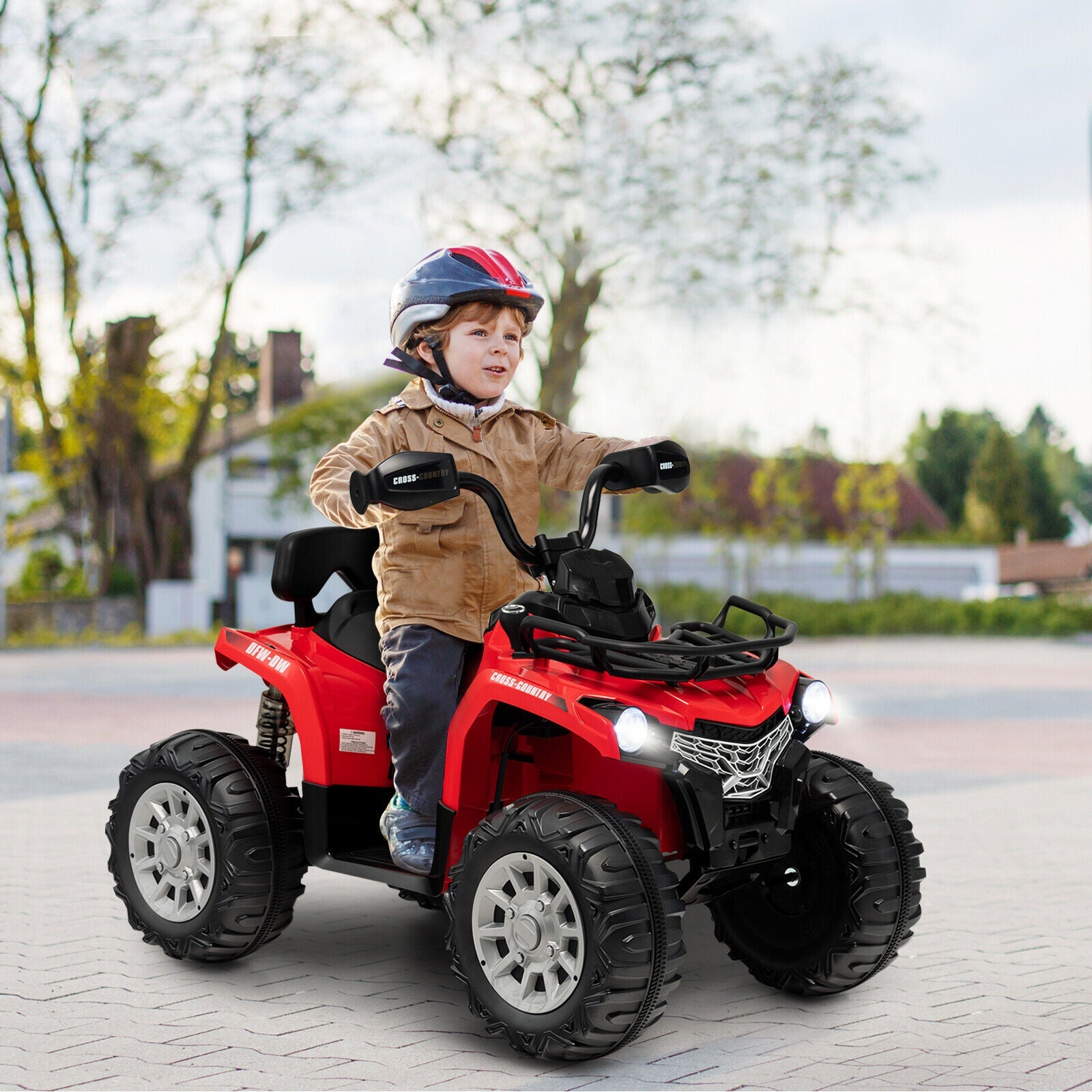 Electric 4-Wheeler Quad for Kids with 2 Speeds, MP3 Player, and Headlights - Red