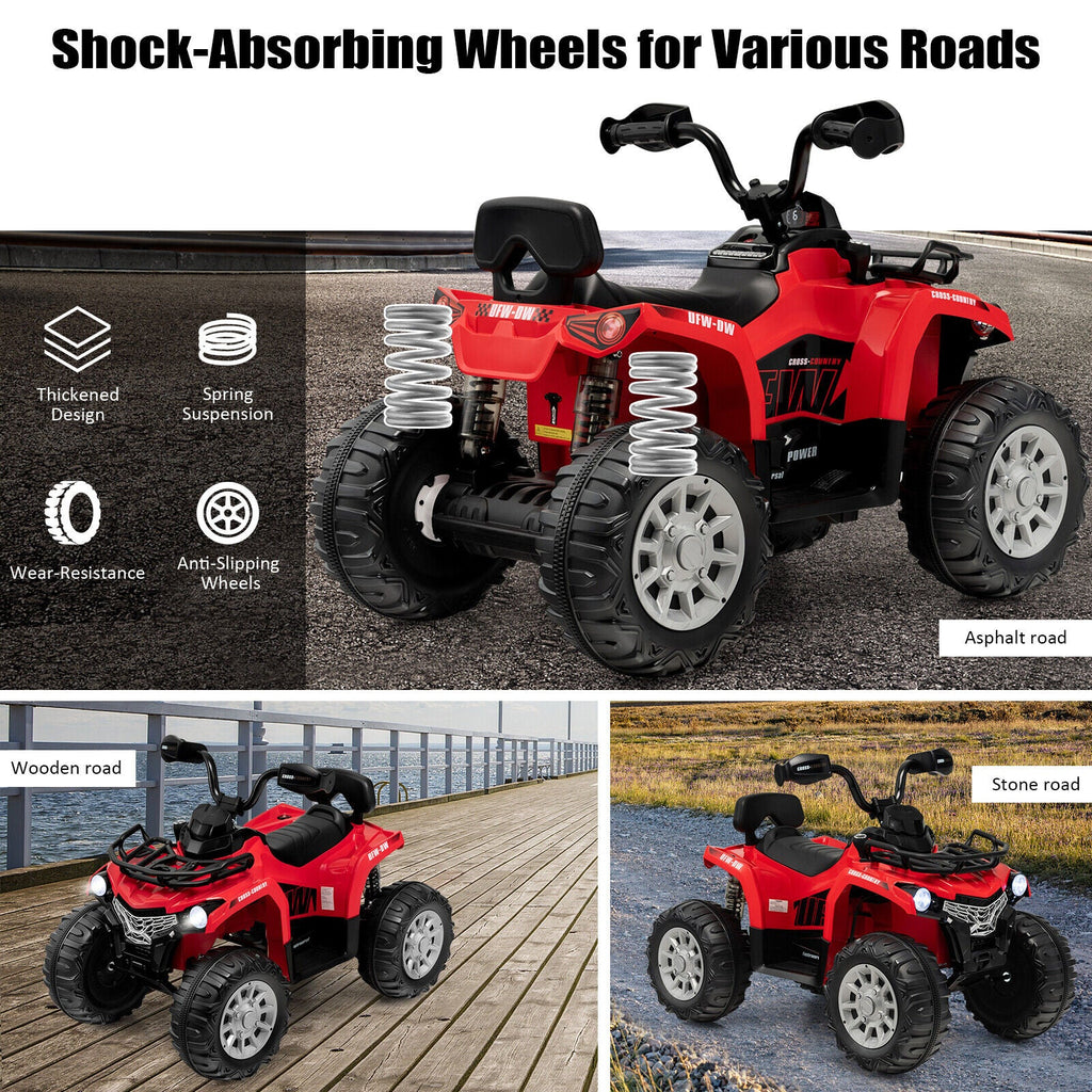 Electric 4-Wheeler Quad for Kids with 2 Speeds, MP3 Player, and Headlights - Red