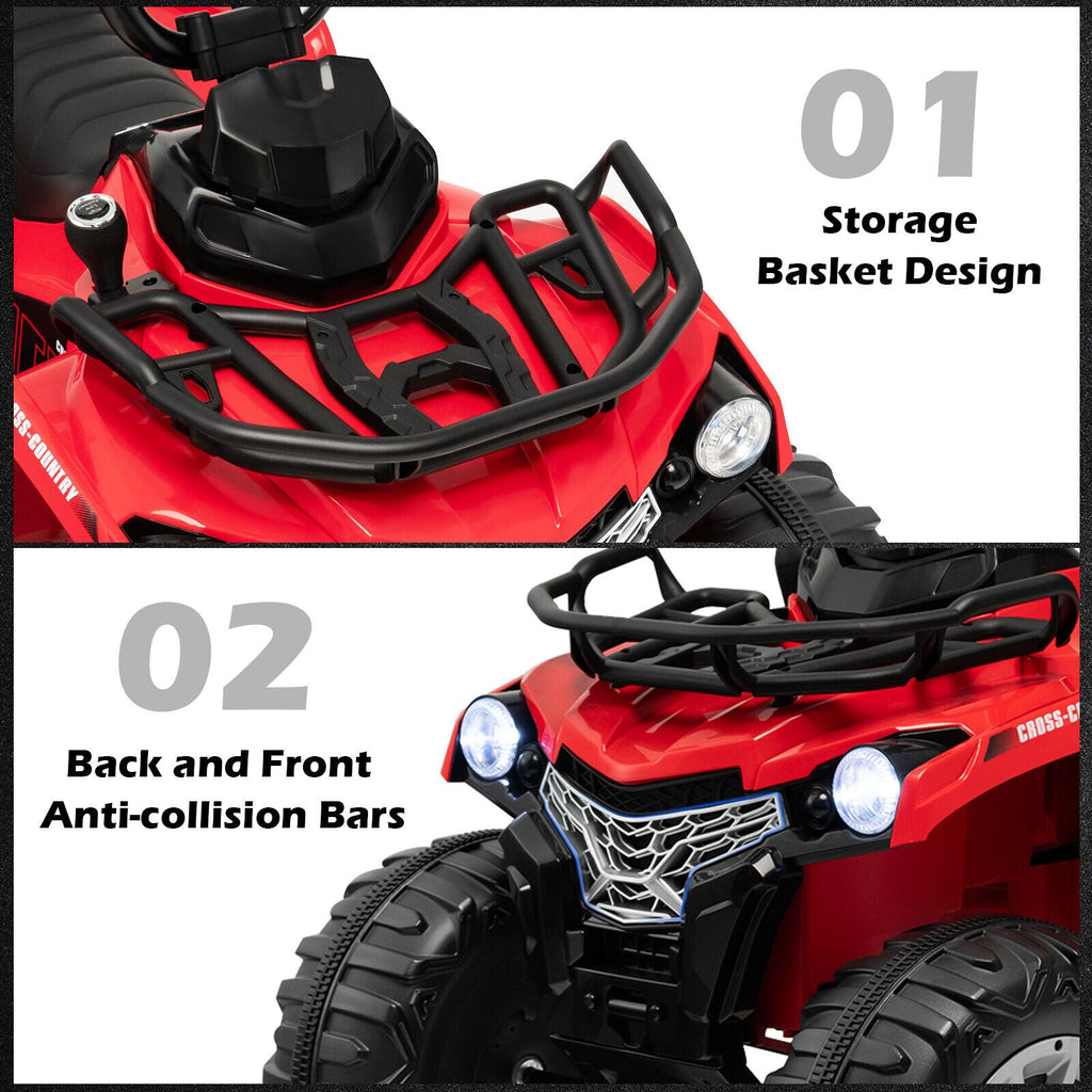 Electric 4-Wheeler Quad for Kids with 2 Speeds, MP3 Player, and Headlights - Red