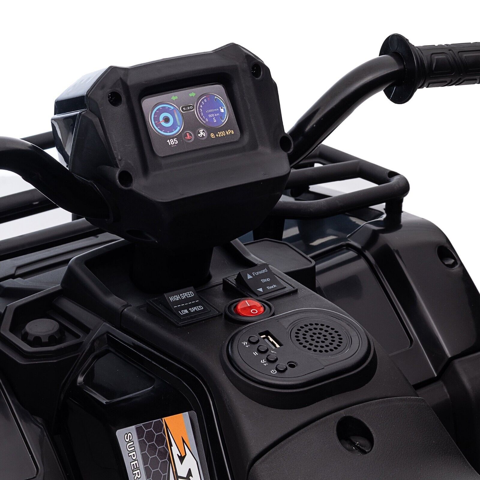 Electric 4-Wheeler Quad for Kids with MP3 & Headlights - 2 Speeds, 12V, Black