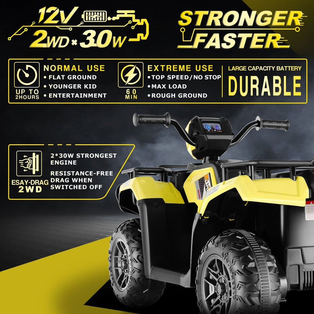 Electric Quad ATV Car for Kids with MP3 Player and 12V Battery - 4-Wheeler Truck with 2*30W Motors