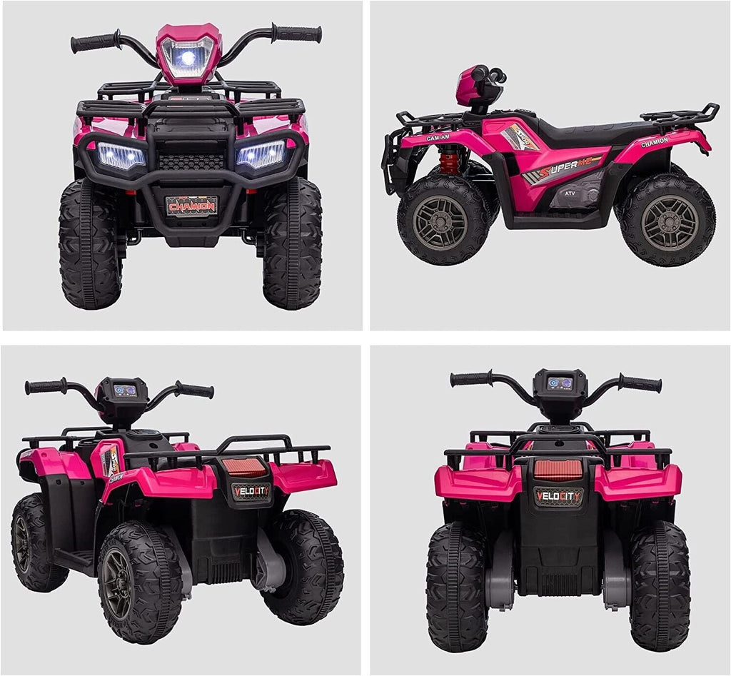 Electric 4-Wheeler Quad for Kids with MP3 and Headlights - 2 Speeds, Pink