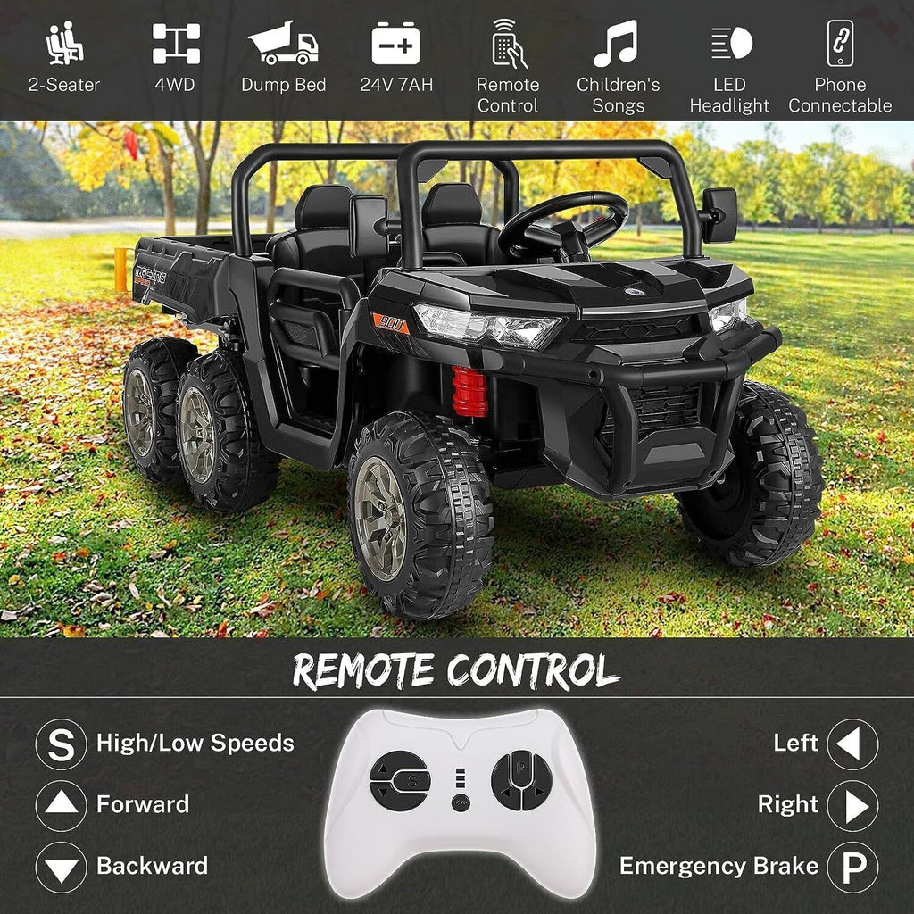 Electric 4WD Toy Tractor with Dump Trailer for 2 Kids - 24V Battery Powered Ride-On Car