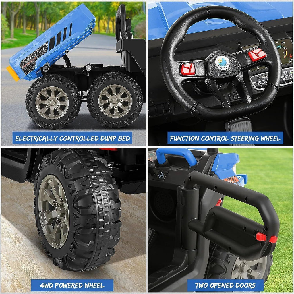 Electric 4WD Toy Tractor with Dump Trailer for 2 Kids - 24V Battery Powered Ride-On Car