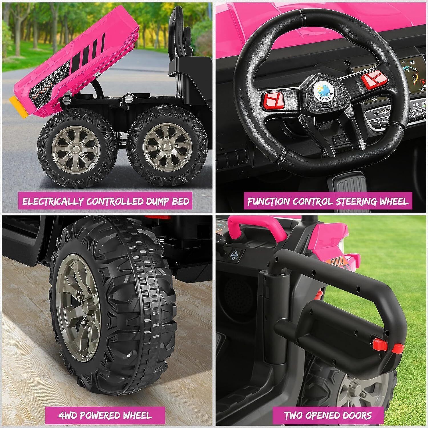 Electric 4WD Toy Tractor with Dump Trailer for 2 Kids - 24V Battery Powered Ride-On Car