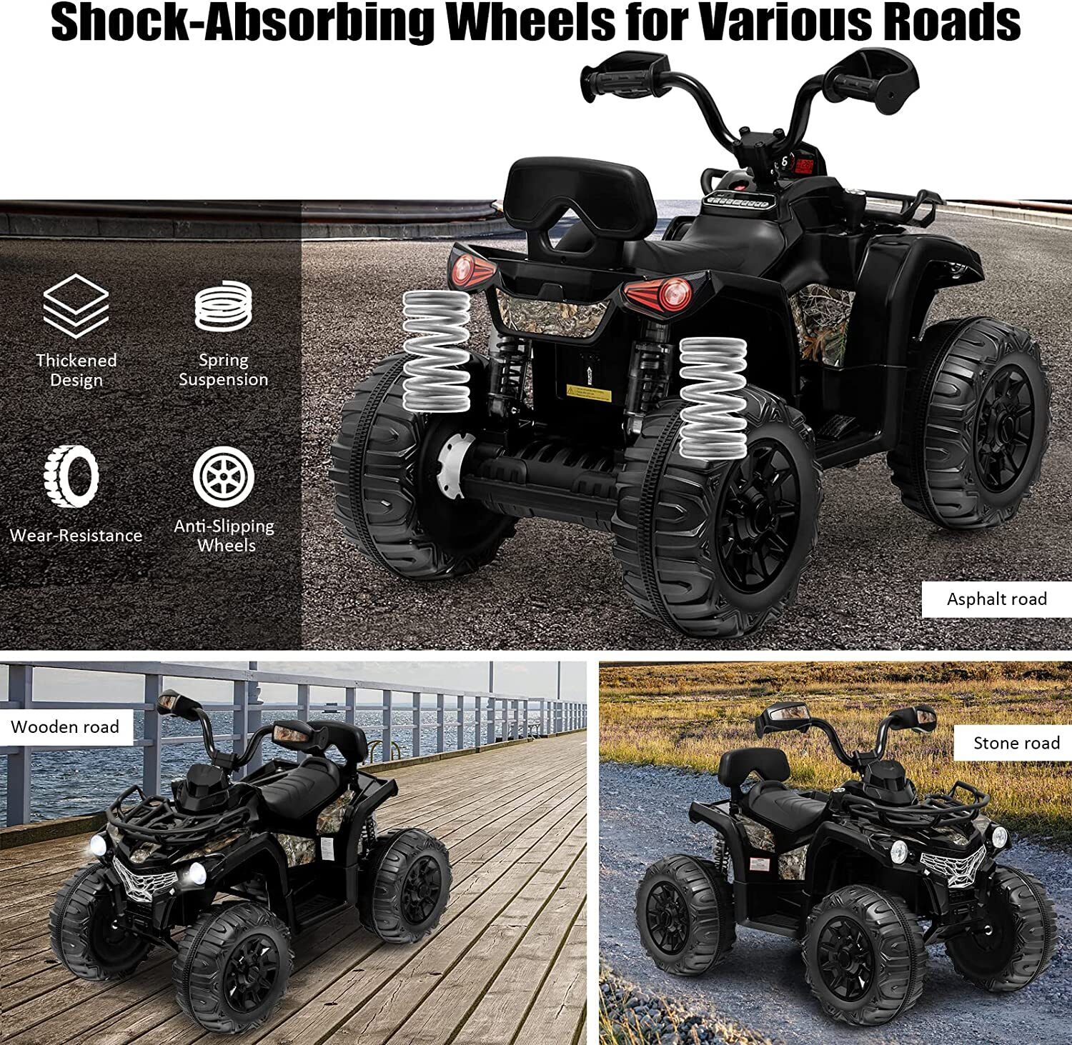 Electric ATV 4-Wheeler Quad Car Toy for Kids - 12V, 2 Speeds, MP3, Headlights