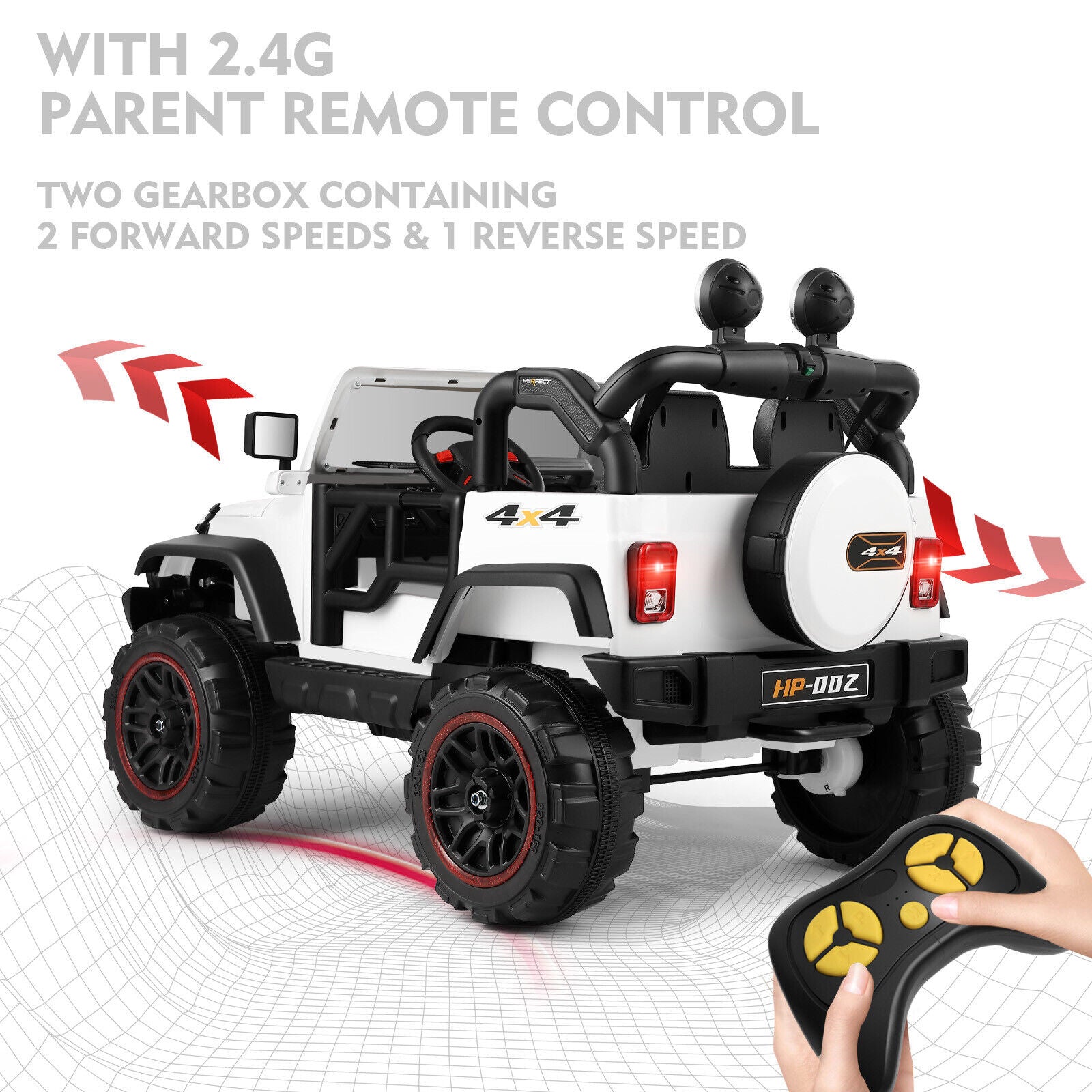 Electric Battery Kids Ride-On Car Truck with LED Lights, MP3 Player, and Remote Control - White